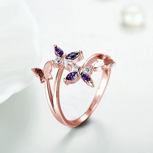 18k ROSE GOLD-Plated/Purple Crystal Butterfly Ring